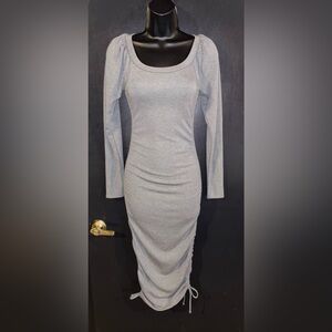 NWT Betsey Johnson super soft comfy Gray ribbed knit midi bodycon Dress. Sz XS.